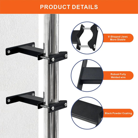 2 Pack Heavy Duty Patio Umbrella Holder Clamp For Deck Railing Mount, Adjustable Metal Umbrella Stand For Balcony And Courtyard, Built To Last, Fits 1 To 2 Inch Square Railings And 1.2 To 1.8 Inch Round Poles, Black