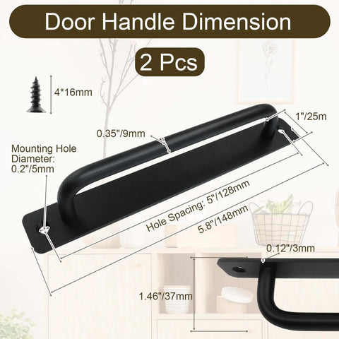 2 Pack Black Aluminum Barn Door Handles With 5 Inch Center Hole Sliding Closet Door Pulls dimensions diagram