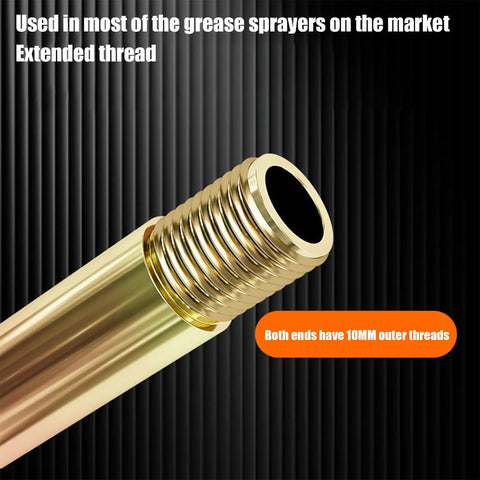 Close-up of threaded end of 50cm Grease Fitting Extension Hose And Rigid Rod Kit Grab And Go High Pressure Handheld Grease Extension Tube