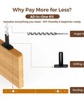 Heavy Duty Floating Shelf Brackets Set Black Metal Mantel Brackets For Hidden Shelving Mounting Decorative Floating Shelf Hardware 56x6x1 Inches Easy Drill Install DIY kit includes auger bit and drilling jig