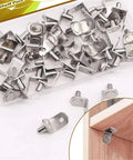Heavy Duty Shelf Pins And L Shaped Brackets Nickel Plated Set For Kitchen Cabinets 50 60 70 Piece Pack shown in a plastic box