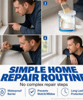 Man applying Heavy Duty Multi Surface Waterproof Sealant Spray to seal cracks in window frame, ensuring long-term coverage.
