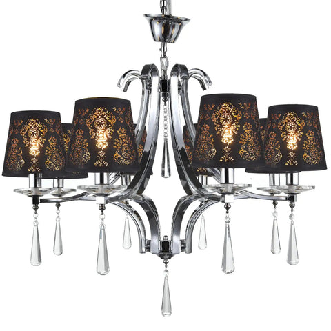 Crystal Chandelier Shade Set Clip On Mini Lamp Shade Black Textured Cloth With Flame Retardant PVC Lining Modern Laser Engraved Design