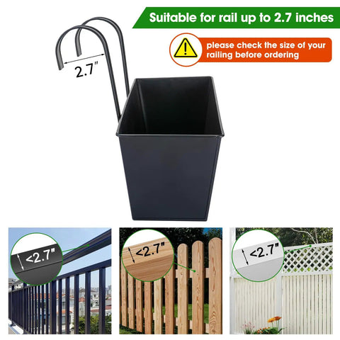 Big 16 Inch Railing Planter Box Three Pack With Detachable Wide Hooks For 2.7 Inch Rails Balcony Deck Patio Hanging Planters