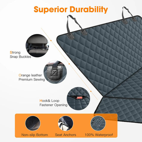 Waterproof Dog Car Seat Cover Back Seat Protector for Cars Trucks and SUVs With Nonslip Surface Grey 53W x 47L durability features