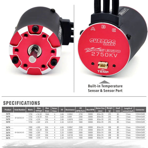Sensored 3670 2750KV Brushless Motor For 1 by 10 RC Cars 4 Pole Design High Torque Performance