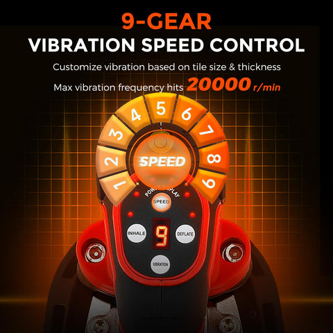 Close-up view of control panel on Handheld Tile Vibration Tool With 220mm Leveling Head 9 Speed Adjustable Suction Cup Automatic Tiling Vibrator