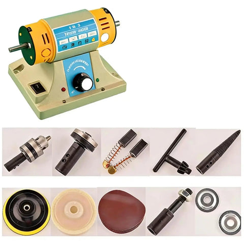High Torque Electric Bench Grinder Polisher With Variable Speed Dial And Full Accessory Bundle for metal and jewelry work.