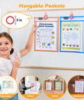 Girl using Dry Erase Pockets With Rings, 30 Pack, 10x14 Oversized Clear Sheet Protectors in classroom setting