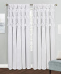 White Blackout Drapes With Handmade Ruffles And Butterfly Flower Accents, Heavy Thermal Window Curtain Set installed in living room.