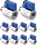 QWORK mini ball valves, 1/4 in NPT, stainless steel with blue lever handles, 10-pack; female and male threaded ends