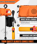 Beefy Electric Chain Hoist 330 Lbs 120V Single Phase Winch With 9.8 Ft Lift Height shown with remote control and emergency switch