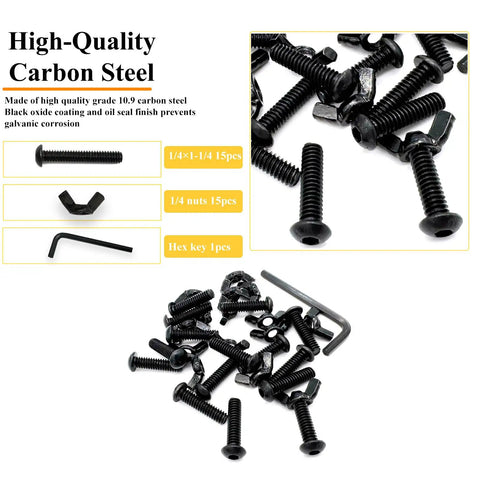 Black One Quarter Twenty Wing Nut Button Head Socket Cap Screw Bolts Kit With Hex Key Pro Grade Fasteners Durable Beefy Gear For Car Guys Who Want Sick Performance To Get Shit Done Fast This Heavy Duty Pack Sick For Mechanics Building Cars. 1/4-20 carbon steel bolts, wing nuts, hex key