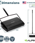 Grab And Go No Sweat Manual Sweeper For Carpets Hardwood And Rugs Triple Brush Picks Up Pet Hair Dust And Crumbs Instantly Smooth Cleanup Zero Cord Drama Needed Improved Black dimensions shown with 42 inch handle.