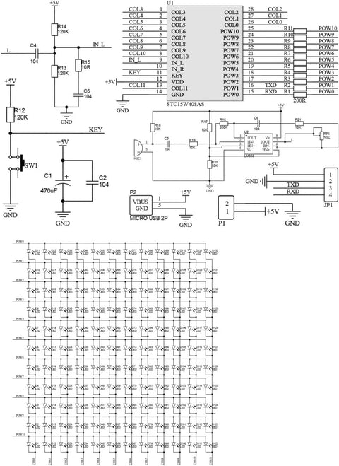Schematic diagram for Music Spectrum LED Light Soldering Practice Kit With PCB Enclosure And Audio Level Indicator