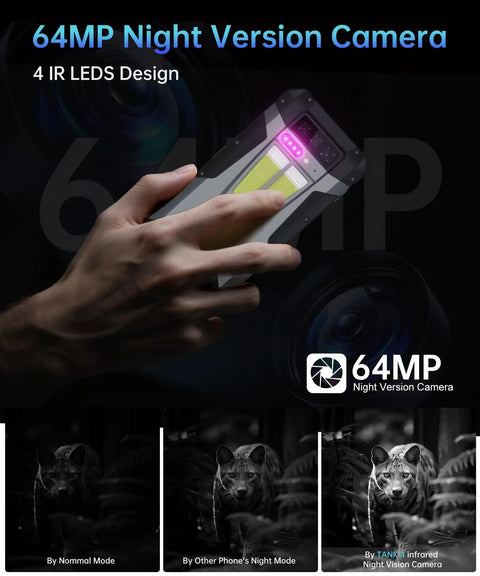 Kickback 5G Rugged Projector Phone 6.78-Inch AMOLED Screen 720P DLP Auto Focus Keystone Android 14 Smartphone Beast Hella Durable For Campouts And Movie Marathons held in hand showing night vision features.