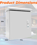 Tough As Nails Weatherproof Electrical Junction Box With Dual Slope Rain Guard, dimensions 20x17x8.6 inches, secure lock.