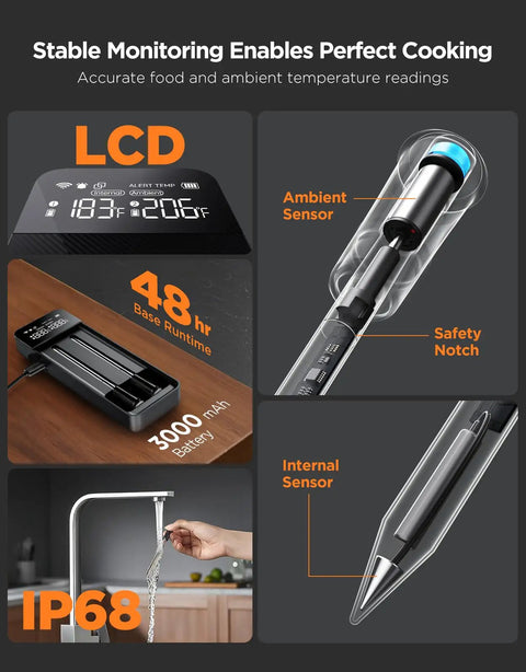 Features of Dual Probe Smart Wireless Meat Thermometer With Bluetooth And WiFi Digital Oven Thermometer With 1.8°F Accuracy