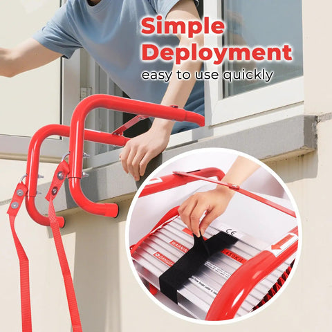 Portable Fire Ladder For 3 Story Emergency Escape 25 Foot Aluminum Ladder With Wide Steps Quick Deploy Tangle Free Mechanism V Center Support And High Load Capacity For Safe Home Evacuation, red window hook