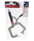 Rock Solid Pocket Hole Jig Face Clamp For Seamless Frame Joinery Featuring Adjustable Pressure And Lightning Fast Quick Release Lever For Dead Nuts Perfect Seams On Flat Woodwork Pieces in packaging.