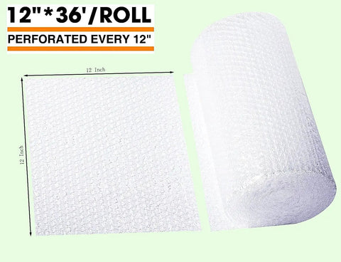 Bubble Cushioning Wrap Rolls 2 Pack 12 Inch By 72 Feet Three Sixteenths Inch Air Bubbles Perforated Every 12 Inches for Packing