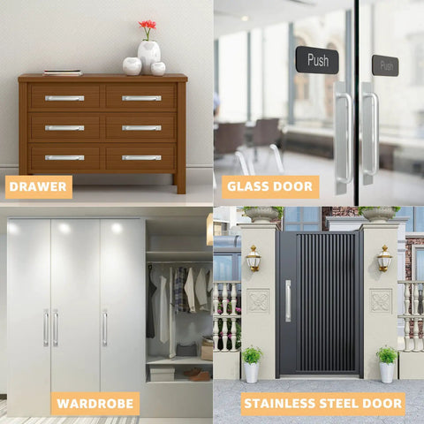 Easy Install Self Sticky Cabinet And Drawer Pull Set, Aluminum Alloy Handles With Strong Adhesive Mount, No Drill Needed, Silver Matte Finish, Durable Rust Resistant For Kitchen Cabinets, Drawers, Windows, And Closets, Large 210mm on drawer, glass, wardrobe, and door