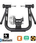 Front view of Smart Fluid Bike Trainer For 26-29 Inch Wheels And 700c, featuring Bluetooth, ANT+ compatibility, and Zwift logos.