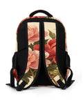Back view of Vintage Peony Botanical Printed Backpack For Everyday Use Unisex Large Capacity Daypack With Durable Polyester Fabric Breathable Comfort Easy