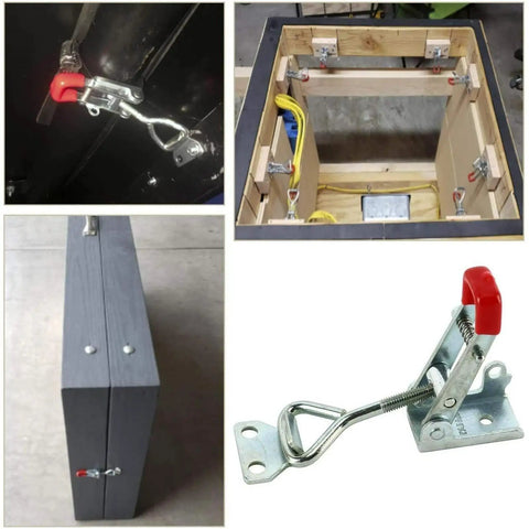 Heavy Duty Toggle Latch Set For Cabinets Doors Boxes Drawers And More 10 Piece Woodworking Hardware Kit in use and detail shots