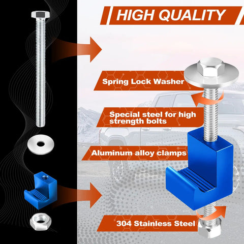 High quality components of Beefy Heavy Duty Aluminum Truck Tool Box Mounting Kit with Lock Nuts in blue