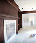 Cling Cover Plastic Sheeting 9 Ft By 400 Ft Dispenser Box That Grips Surfaces Without Tape used on a wall and fireplace