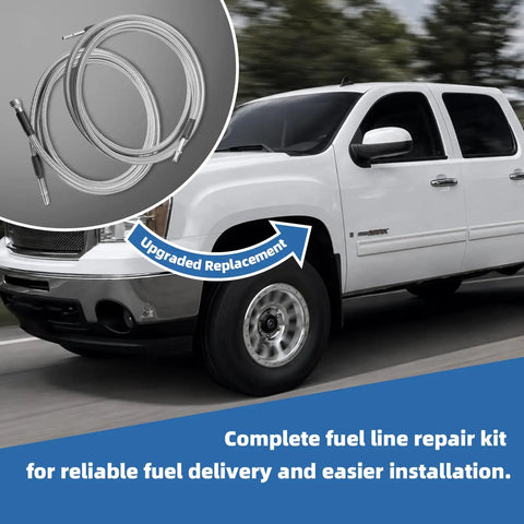 Upgrade Your Ride With Sleek Stainless Steel Braided Fuel Line Kit For Chevy Silverado And GMC Sierra 1500 Classic Or Heavy Duty Models From Year 2004 To 2010 Featuring Durable PTFE Hoses Perfect For Easy Install And Reliable Performance Under Pressure