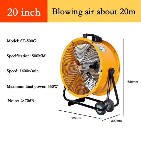 No Nonsense Heavy Duty 20 Inch Industrial Floor Fan With Built Tough Metal Construction High Velocity Commercial Airflow Adjustable Tilt And Smooth Rolling Wheels For Warehouse Ventilation Total Beast side view showing dimensions and specifications.