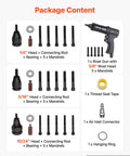Heavy Duty Pneumatic Rivet Nut Gun Kit With Quick Swap Heads And 20 Mandrels For Auto Repair, package contents with 1/4, 5/16, 10/24 heads