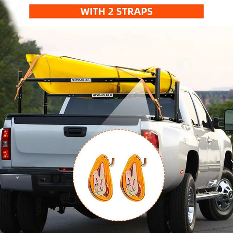 Beefy Aluminum Trailer Roof Ladder Rack Extends From 6 Feet To 8.2 Feet With 800 Lb Capacity, Adjustable Height 21.4 To 33 Inches, Includes Two Straps For Universal Enclosed Or Open Trailers, Heavy Duty Gear For Any Truck Bed. Truck bed rack holding kayak with two straps