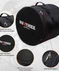 Ultra Heavy Duty 5 Piece Padded Drum Bag Set With Tough Durable Nylon Travel Cases For Kick Floor Tom Snare Rig Gear Haul with logo and zippers.