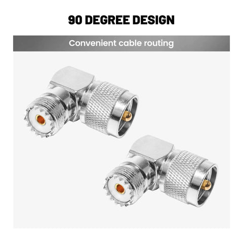 UHF Male PL259 To SO239 UHF Female Coax Adapters Right-Angle L-Shaped Low-Loss Antenna Connector 2 Pack for Coaxial Cable