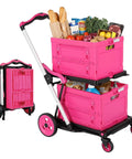 Collapsible Shopping Cart Platform Hand Truck With One Button Fold Adjustable Handle From 90 To 135 Degrees 2-Tier Storage