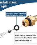 Raincovo chemical injector kit; brass fitting with 1/8 in BSP male thread and rubber O-ring (installation diagram)