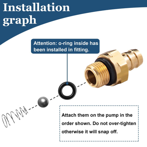 Raincovo chemical injector kit; brass fitting with 1/8 in BSP male thread and rubber O-ring (installation diagram)