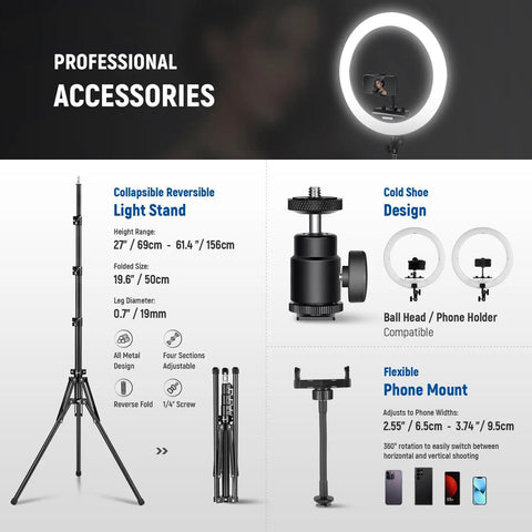 18 Inch Ultra Thin Ring Light With Tripod Stand And Phone Holder For iPhone, 45W Remote Shutter, App Control, Video Recording