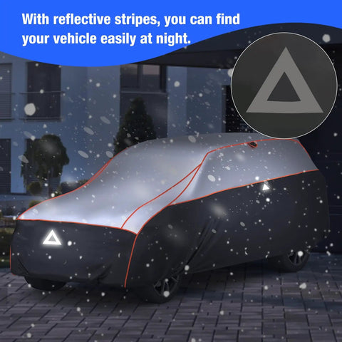Beefed Up Heavy Duty Hail Protection Car Cover For SUV Waterproof Padded Outdoor Shield With Reflective Stripes in snow