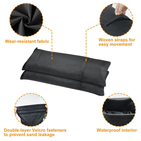 Heavy Duty Sandbags For Outdoor Umbrella Base Set Of 2, Weatherproof Sunshade Weights with fabric features and Velcro fasteners shown
