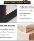 Detail of the frame and wood of the 4 Tier Beefy Walnut Look Steel Frame Storage Rack Rock Solid Heavy Duty Floor Shelf.