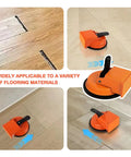 Heavy Duty Floor Gap Fixer And Puller Tool With 180 Lb Suction showing use on wood and tile floors, orange ergonomic handle