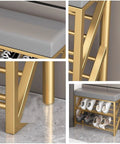 Industrial 2 Tier Shoe Rack Bench With Seat And Brown Entryway Organizer Stand Metal Shoe Storage Shelves