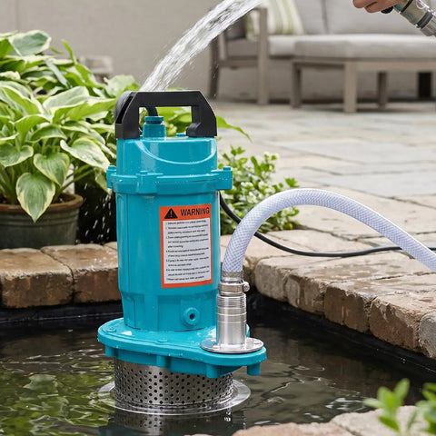 Rock Solid Half Horsepower Submersible Pump Forged From Durable Stainless Steel Featuring A Silently Running Motor And Standard Us Plug For Easy Home Projects, in use with water flowing.