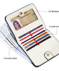 Slim Floral RFID Wallet For Women, Vegan Leather Bifold With Zipper Coin Pocket And ID Window open showing 6 card slots