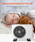 Sleeping baby beside AC unit on Floor Mounting Base Kit For Mini Split AC Systems, Heavy-Duty Rubber Anti-Vibration Pads, Max Load 2204 Lbs