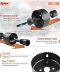 Hi-Spec hole saw bits showing arbor with pilot bit and standard mandrel, designed for Badass 21 Piece Wood Drill Bit Set.
